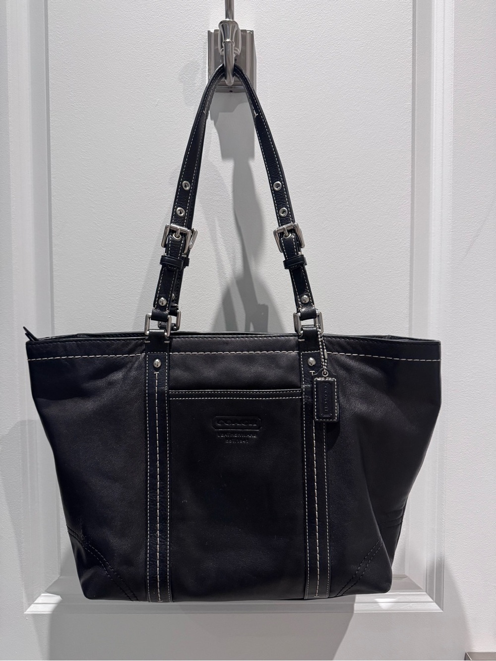 Coach Black Tote with Contrast White Stitching